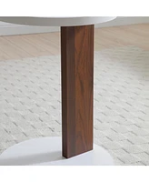 Rustic C-Shaped End Table for Living Room, Bedroom, Bedside (White and Walnut)
