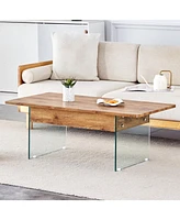 Multifunctional Lift Top Coffee Table with Glass Legs and Wood Grain Sticker, Perfect for Modern Home and Office