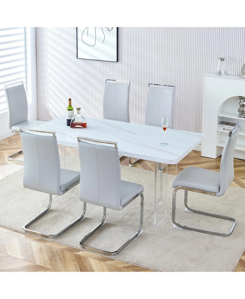 Modern Minimalist Dining Table Set (Table: 66.9"35.4", 6 Pu Chairs)