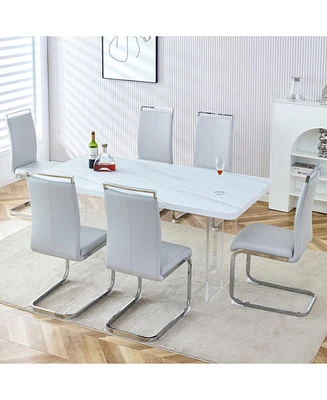 Modern Minimalist Dining Table Set (Table: 66.9"35.4", 6 Pu Chairs)