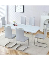 Modern Minimalist Dining Table Set (Table: 66.9"35.4", 6 Pu Chairs)