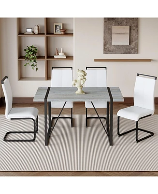Modern Marble Texture Dining Set: Grey Mdf Table with 4 Pu Chairs