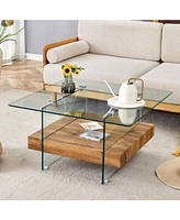 Modern Square Coffee Table: Glass and Wood Combo