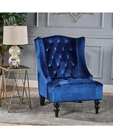 Contemporary Wingback Chair with Diamond Stitching and Birch Wood Legs