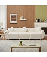 Beige Teddy Velvet Sofa with 3 Pillows
