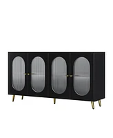 Modern Accent Sideboard Cabinet with Acrylic Doors, Freestanding Storage Cupboard Console Table for Kitchen Dining Living Room Hallway Office, Black