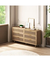 51.18" 6-Drawers Rattan Storage Cabinet Rattan Drawer, for Bedroom, Living Room, Natural (Same Sku:W75784346)