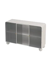 47.25" Glass Storage Cabinet Floor-to-ceiling for Kitchen, Living Room, Bathroom(White)
