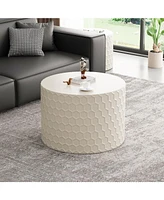 Stylish and Minimalist Nesting Coffee Table Set with Honeycomb Design, Modern Round Coffee Table, Drum Circle Coffee Table for Living Room, Bedroom, B