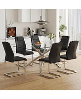 Glass Dining Table Set with 6 Pu Chairs