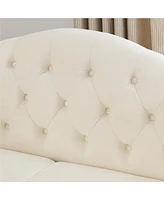 57" Chesterfield Sofa Grey Velvet for Living Room, 2 Seater Sofa Tufted Couch with Rolled Arms and Nailhead for Living Room, Bedroom, Office, Apa