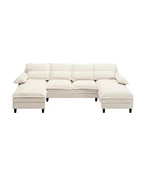U Shaped Modular Sectional Sofa Couch, corner sofa with 4pcs waist pillows, Chaise Lounge, terrycloth fabric sofa,Upholstered 4 Seater Couch for Livin