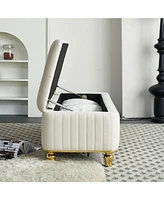 47.24''W Storage Ottoman,Upholstered Velvet Fabric Storage Ottoman with Safety Hinge, gold decoration strip and gold embroidery Footstool, Ottoman Ben