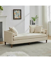 Upholstered Chaise Lounge with Sleeper Sofa, Pillows, Bolsters, and Nailheads (75.2")