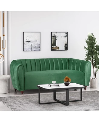 Luxurious Velvet Tuxedo Sofa with Channel Stitching and Modern Glamour