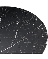 Black Marble Grain Dining Table, 47" Round, Wood Strip Base