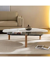 Faux Marble Coffee Tables Accent Tea Tables with Gold Metal Foot for Living Room Home Office
