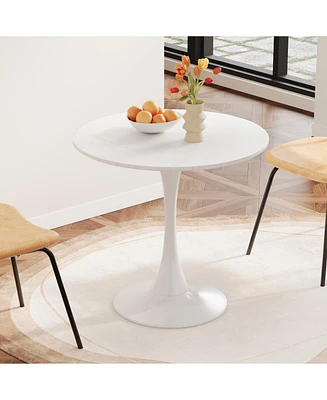 Modern Round Dining Table with Metal Base, 31.4" White