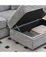 82 inches gray corduroy sofa, storage feet +4 throw pillows, create a living room, office fashion new darling!