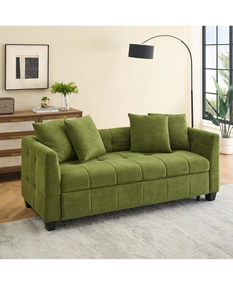 Foldable 3-Seat Sofa Bed with Green Flannel Upholstery (77.9")