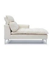 Upholstered Chaise Lounge with Armrest & Pillow, for Indoor Living Spaces (Beige)