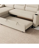 Convertible Sofa Bed with Storage, Recliner, and Cup Holder