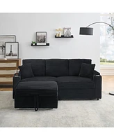 80" Foldable Chaise with Storage and Cup Holders (Corduroy, Black)