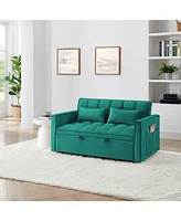 54.33 inch versatile foldable sofa bed in 3 lengths, modern sofa sofa sofa velvet pull-out bed, adjustable back (Green)