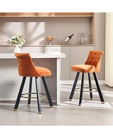 Velvet Bar Chairs with Pull-Out Footrest and Detachable Loop (Set of 2)