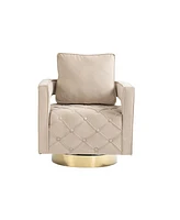 Modern Velvet Accent Chair with Pillow and Tufted Button