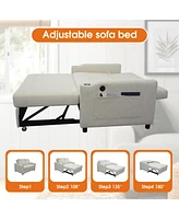 Modern Velvet Foldable Sofa Bed with Adjustable Back, Usb Port, Ashtray, and Swivel Phone Stand