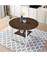 Elegant Round Dining Set with Antique White Base and Rich Walnut Top