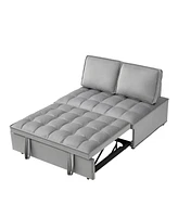Modern Velvet Convertible Sofa Bed with Detachable Backs, Grey