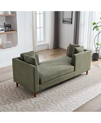 Modern Double-Sided Chaise Lounge with 4 Pillows and Rubberwood Legs