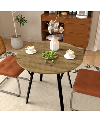 Brown Round Dining Table (35.43"), 2-4 Person, Metal Legs