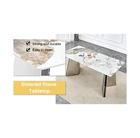 Luxurious Pandora Sintered Stone Table with Butterfly Legs & Black Pu Chairs