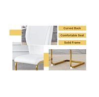 Jade Sintered Stone Dining Table with Golden X-Legs and 6 White Pu Dining Chairs
