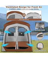2 Rooms Oversize Privacy Shower Tent with Removable Rain Fly and Inside Pocket-Brown