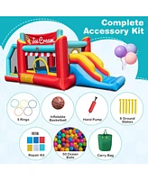 5-in-1 Ice Cream Inflatable Bounce House with Ball Pit and Slide without Blower