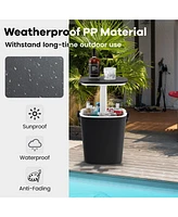 3-in-1 Portable Cooler Bar Table with Bottle Opener and Lift Top Lid for Camping Poolside-Black