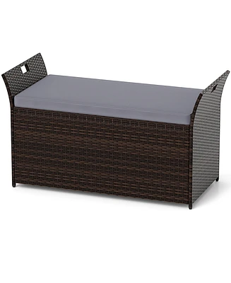 Outdoor Bench with Hand-woven Pe Rattan Wicker and Side Handles-Gray