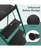 Folding 4-Step Ladder with Tool Tray Non-Slip Footpads and Pedals