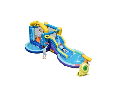 Inflatable Ocean-Themed Bounce House with 680W Blower and 2 Pools