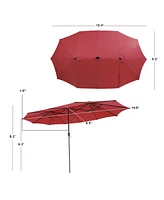 15 Feet Twin Patio Umbrella with 48 Solar Led Lights