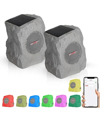 5 Core Rock Speaker Outdoor Waterproof Bluetooth Garden Speakers Solar & Usb Charging Rgb Colors for Patio Pool Home