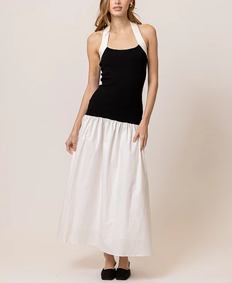 Line & Dot Women's Kohl Mixed-Media Halter-Neck Dress