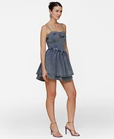 Avec Les Filles Women's Denim Rosette Bustier Mini Dress