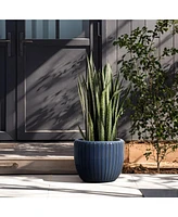 LuxenHome Ribbed Bowl Round Ceramic Decorative Planter Pot