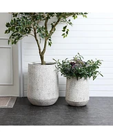 LuxenHome Speckled Gray and Off-White Textured Round Tapered -Inch Tall MgO Planter