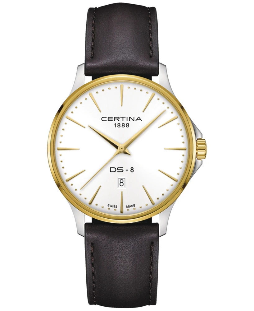 Certina Men's Swiss Ds-8 Brown Leather Strap Watch 40mm